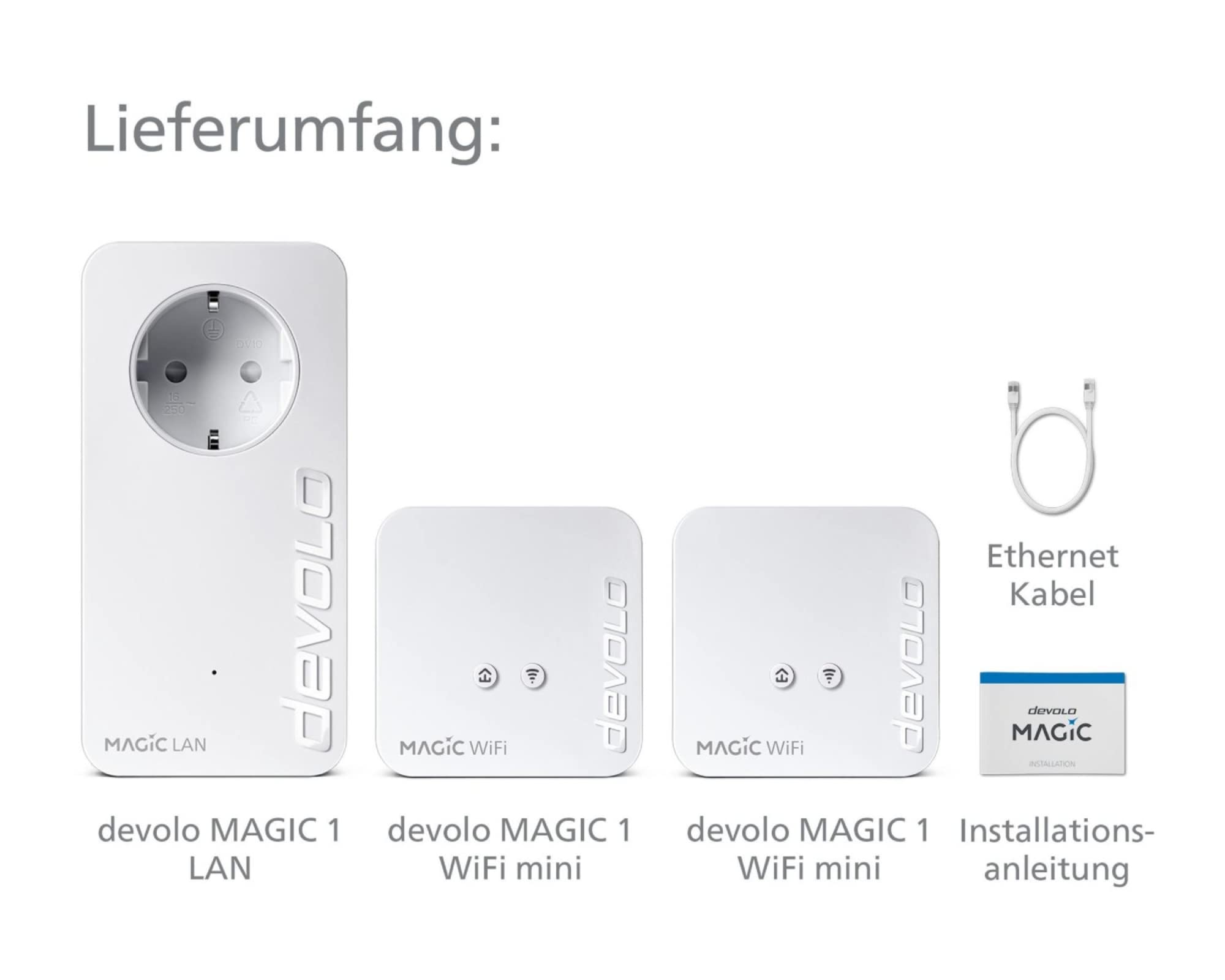 devolo Magic 1 WiFi mini Multiroom Kit, WLAN Powerline Adapter, bis zu 1.200 Mbit/s, WLAN Verstärker, 1x LAN Anschluss